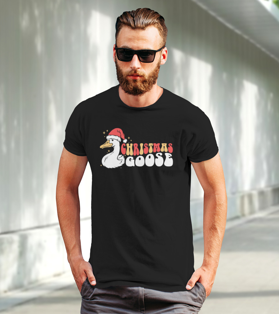 Christmas Goose Santa Hat Retro Holiday Duck T-Shirt