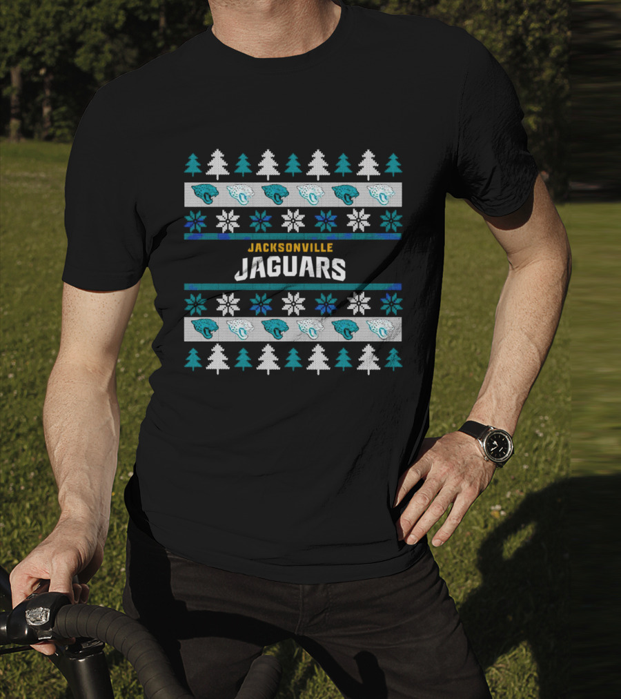 Jacksonville Jaguars Ugly Christmas Sweater Football Holiday Trees Snowflakes​​ T-Shirt