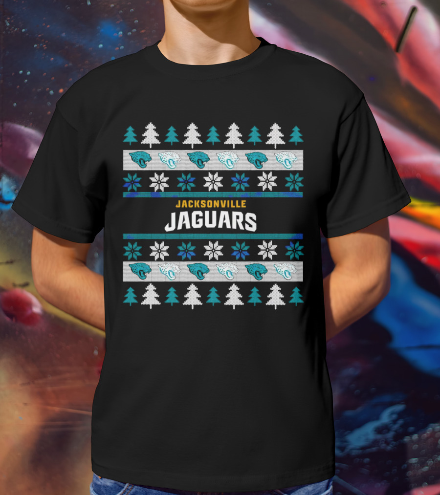 Jacksonville Jaguars Ugly Christmas Sweater Football Holiday Trees Snowflakes​​ T-Shirt