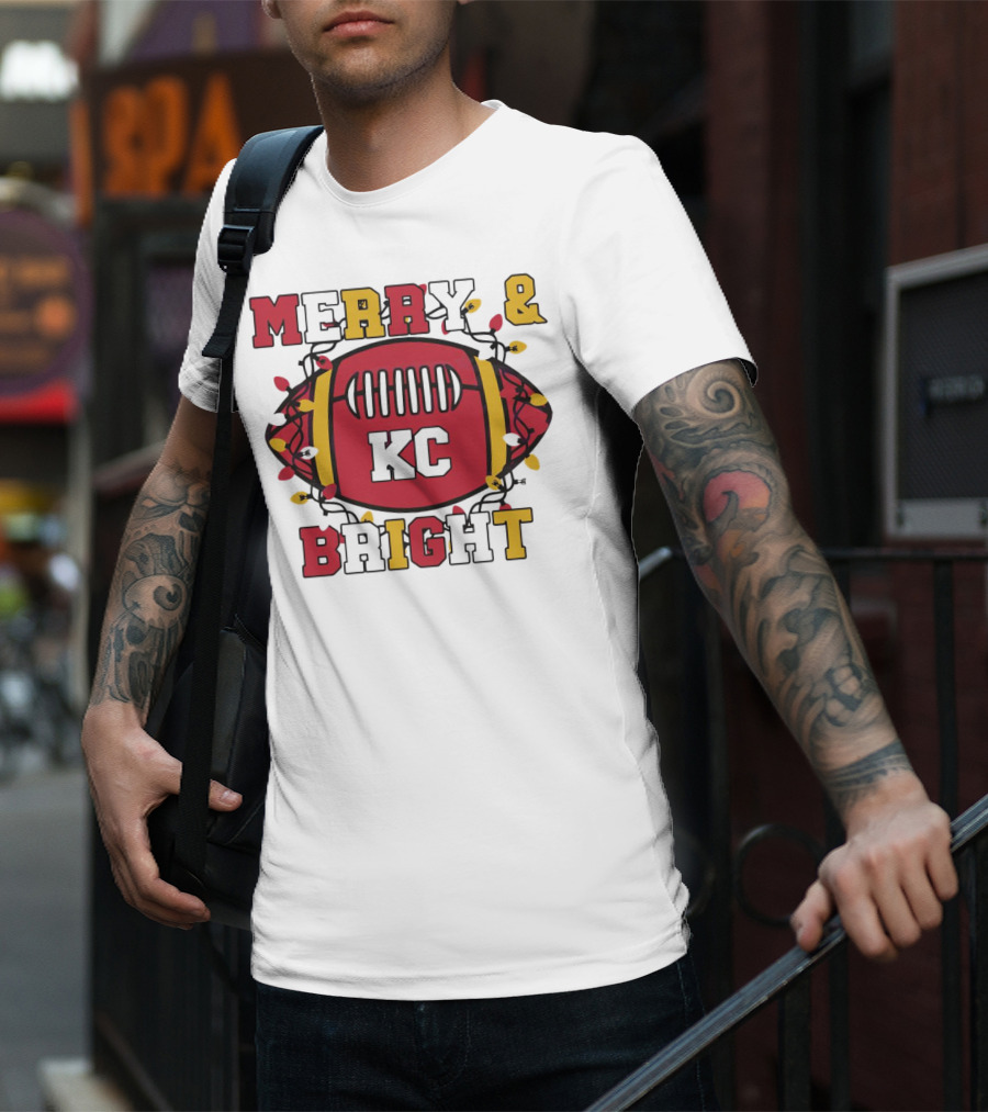 Kansas City Chiefs Merry And Bright Christmas KC Football Lights T-Shirt