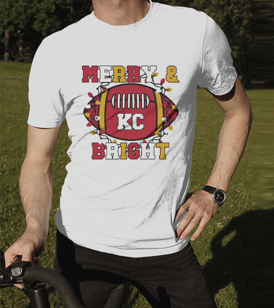 Kansas City Chiefs Merry And Bright Christmas KC Football Lights T-Shirt