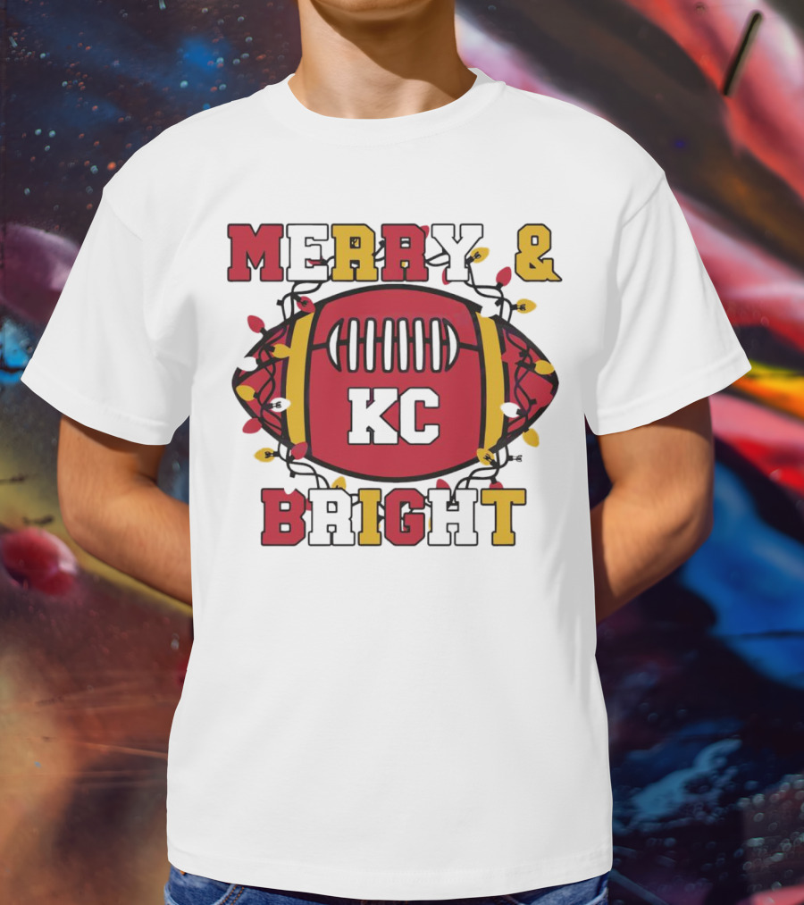 Kansas City Chiefs Merry And Bright Christmas KC Football Lights T-Shirt