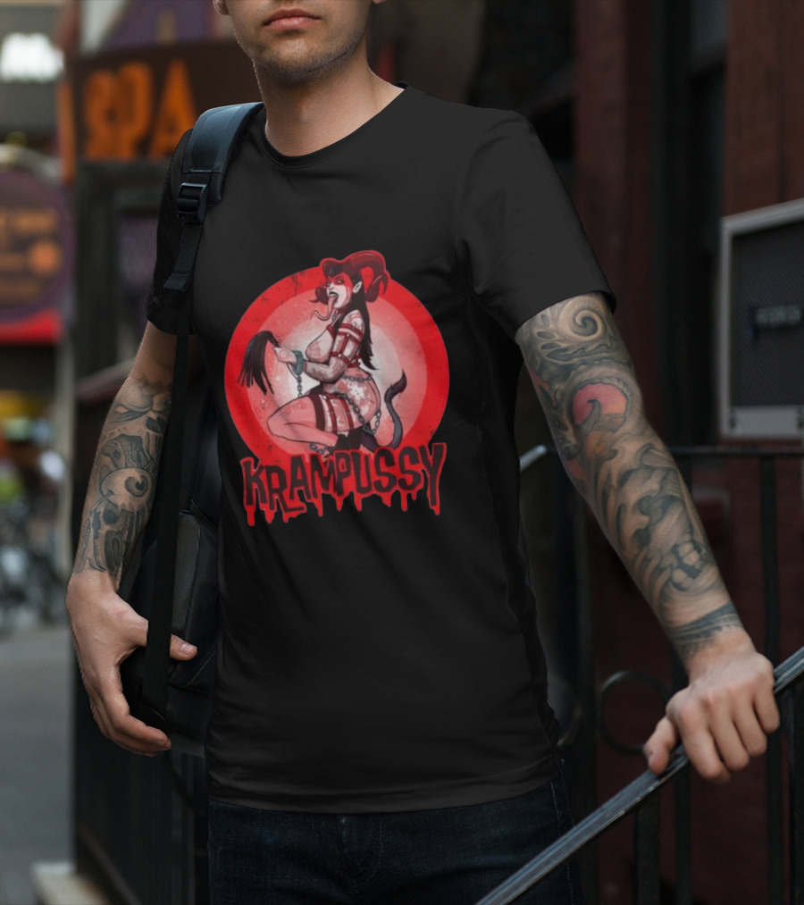Krampussy Demon Woman With Whip And Chains T-Shirt