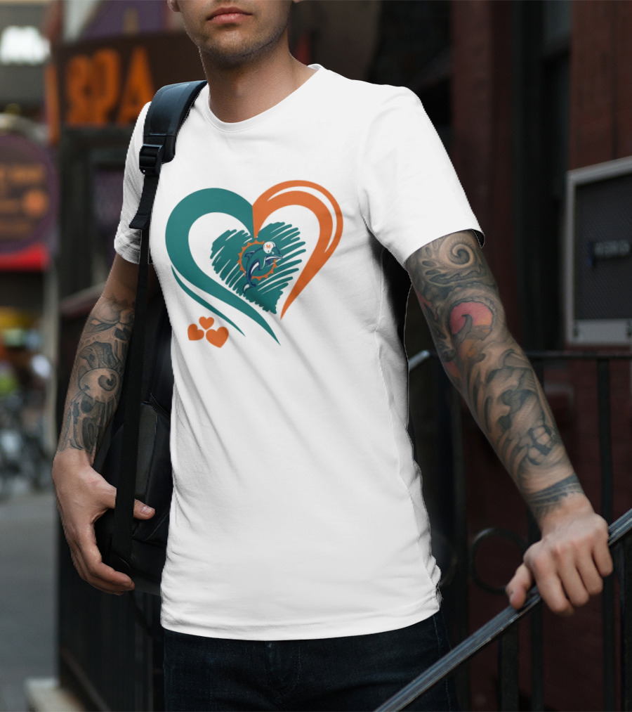 Miami Dolphins Heart Shape Emblem With Three Small Hearts T-Shirt