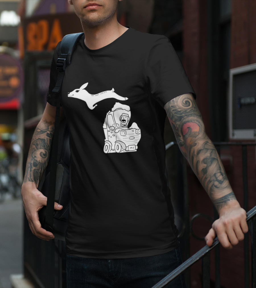 Michigan Deer Leaping Over Snowy Car With Driver T-Shirt