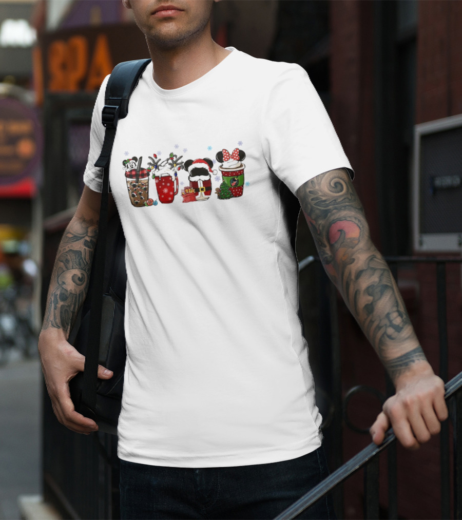 Mickey Mouse Christmas Drinks With Holiday Decorations T-Shirt