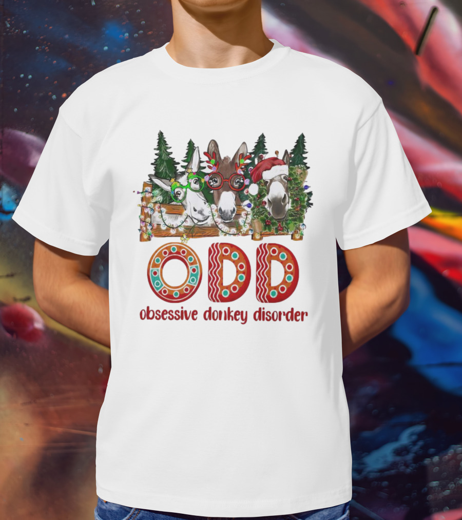 ODD Obsessive Donkey Disorder Christmas Holiday Donkeys With Festive Decorations T-Shirt