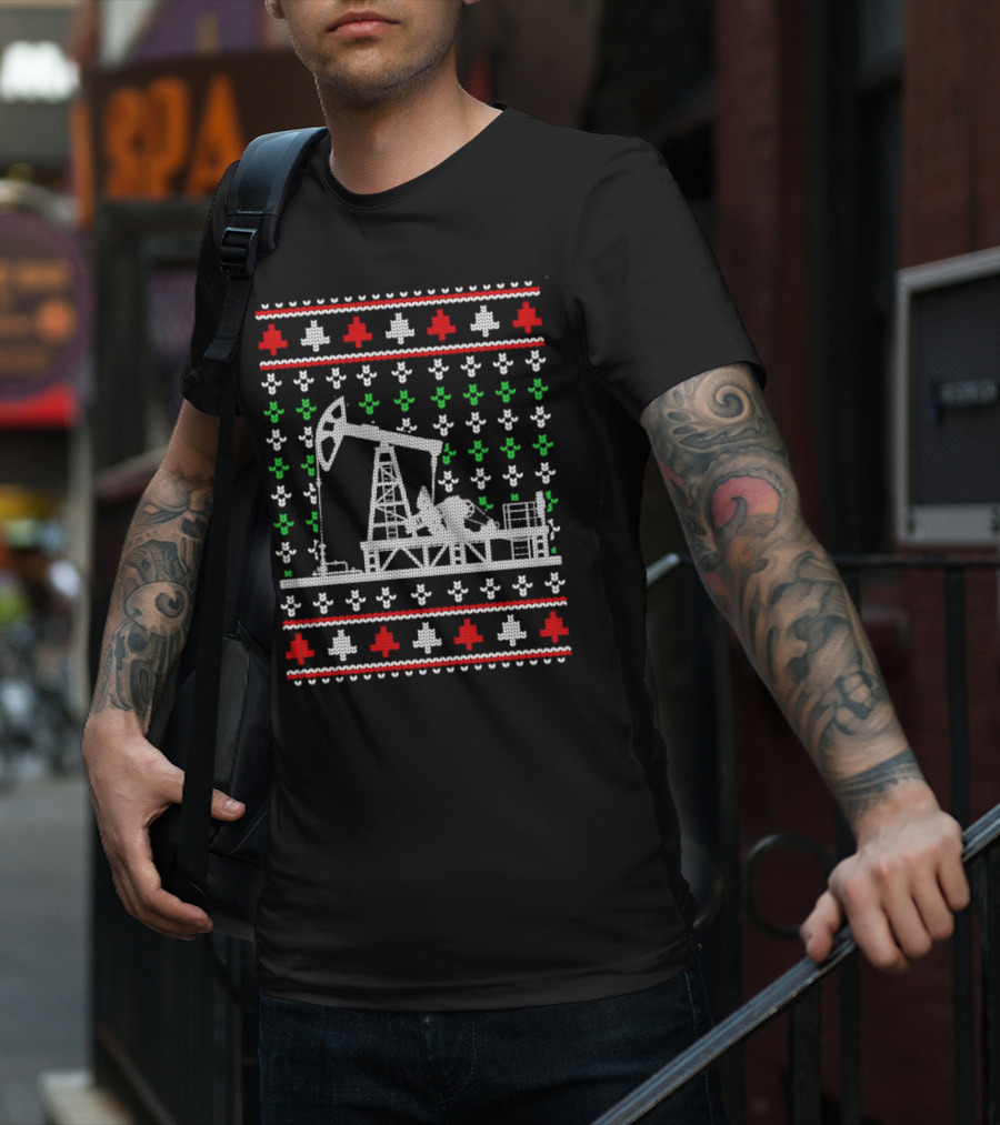 Oil Rig Pump Drill Christmas Knitted T-Shirt