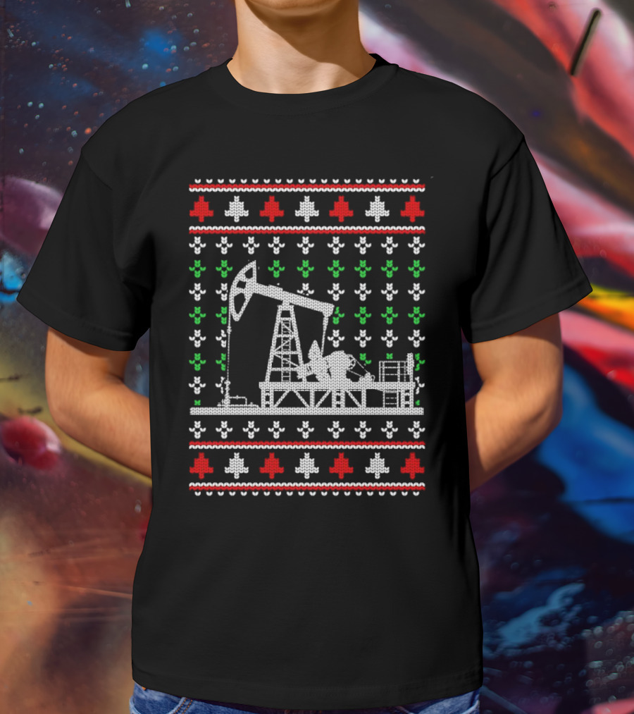 Oil Rig Pump Drill Christmas Knitted T-Shirt