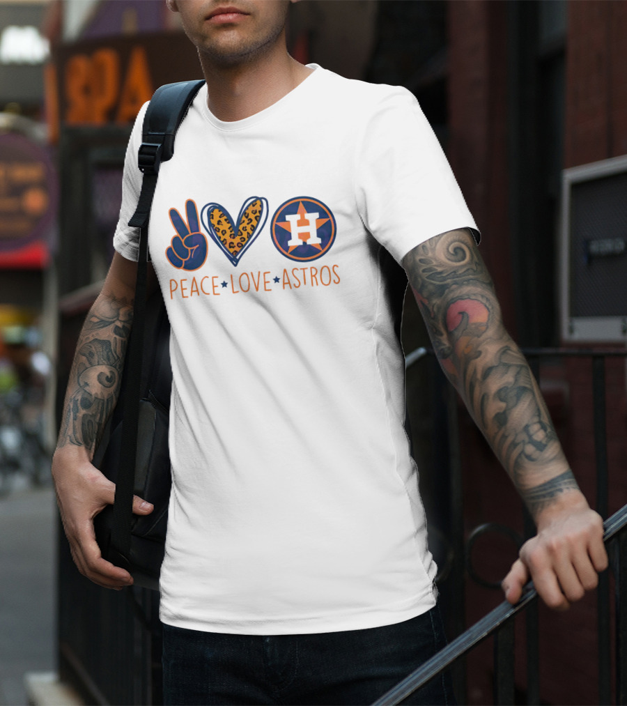 Peace Love Astros Leopard Heart Baseball Team T-Shirt