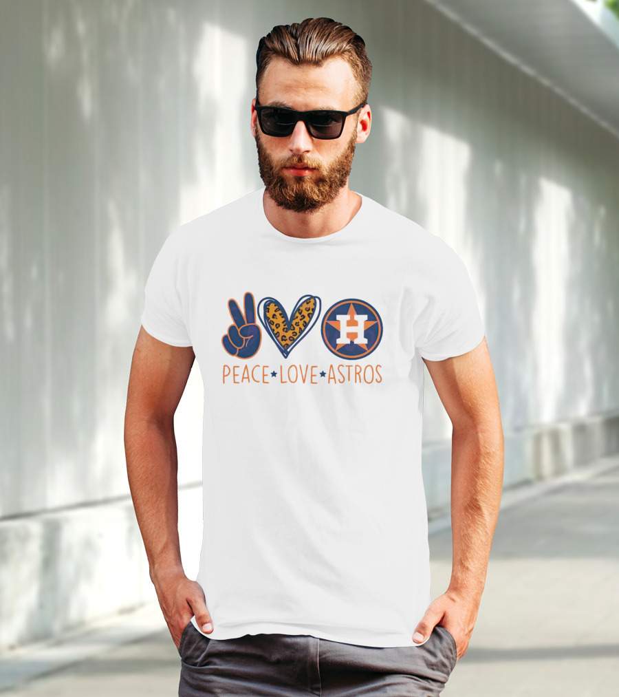 Peace Love Astros Leopard Heart Baseball Team T-Shirt
