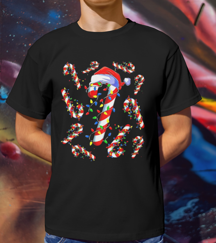 Candy Cane Santa Christmas Funny Xmas Lights Festive Decor T-Shirt