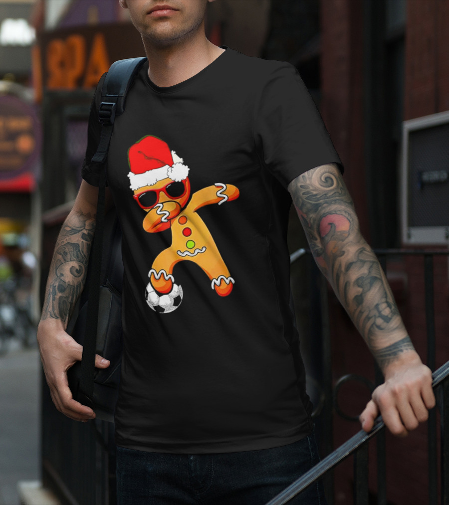 Christmas Dabbing Gingerbread Santa Hat Soccer Ball T-Shirt