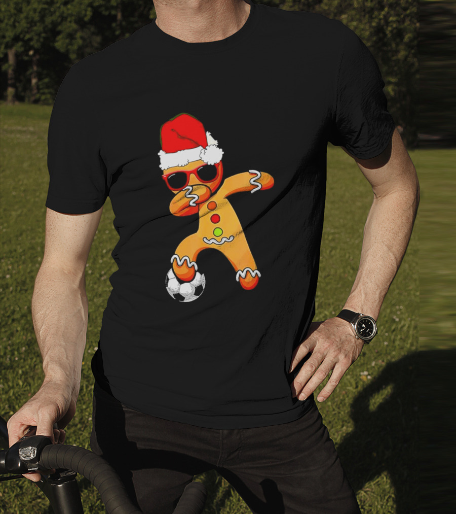 Christmas Dabbing Gingerbread Santa Hat Soccer Ball T-Shirt