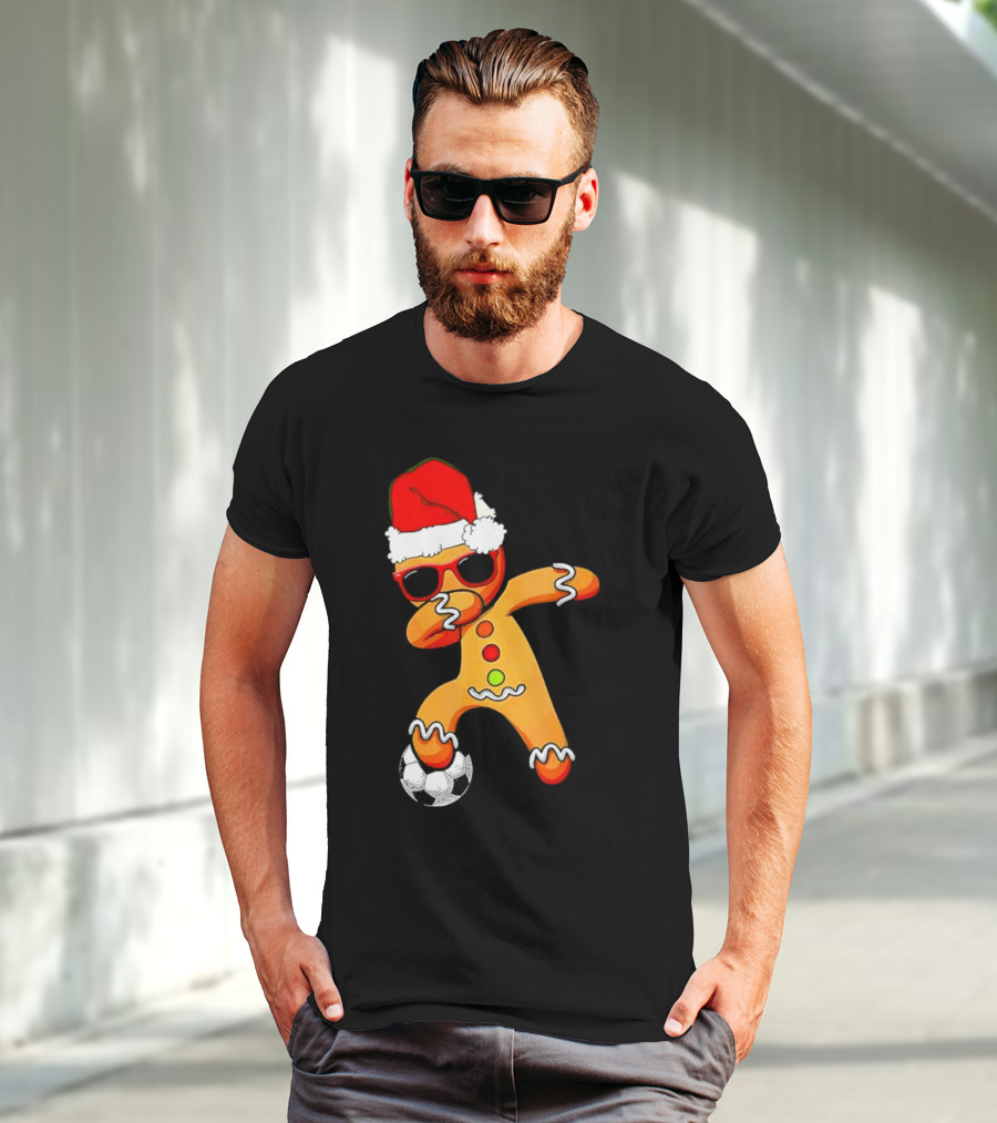 Christmas Dabbing Gingerbread Santa Hat Soccer Ball T-Shirt