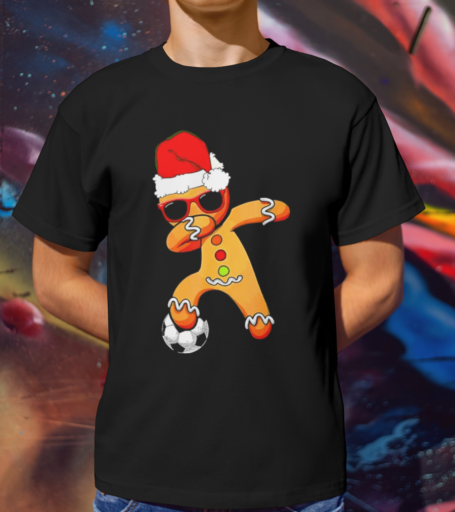 Christmas Dabbing Gingerbread Santa Hat Soccer Ball T-Shirt