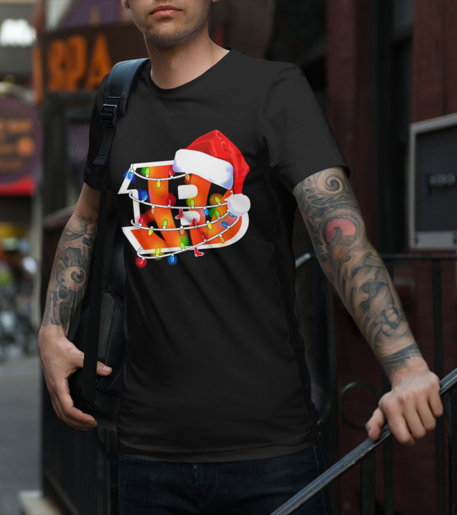 Cincinnati Bengals Christmas Lights Santa Hat Logo Holiday Football T-Shirt