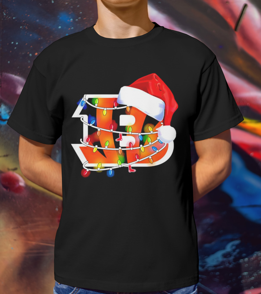 Cincinnati Bengals Christmas Lights Santa Hat Logo Holiday Football T-Shirt