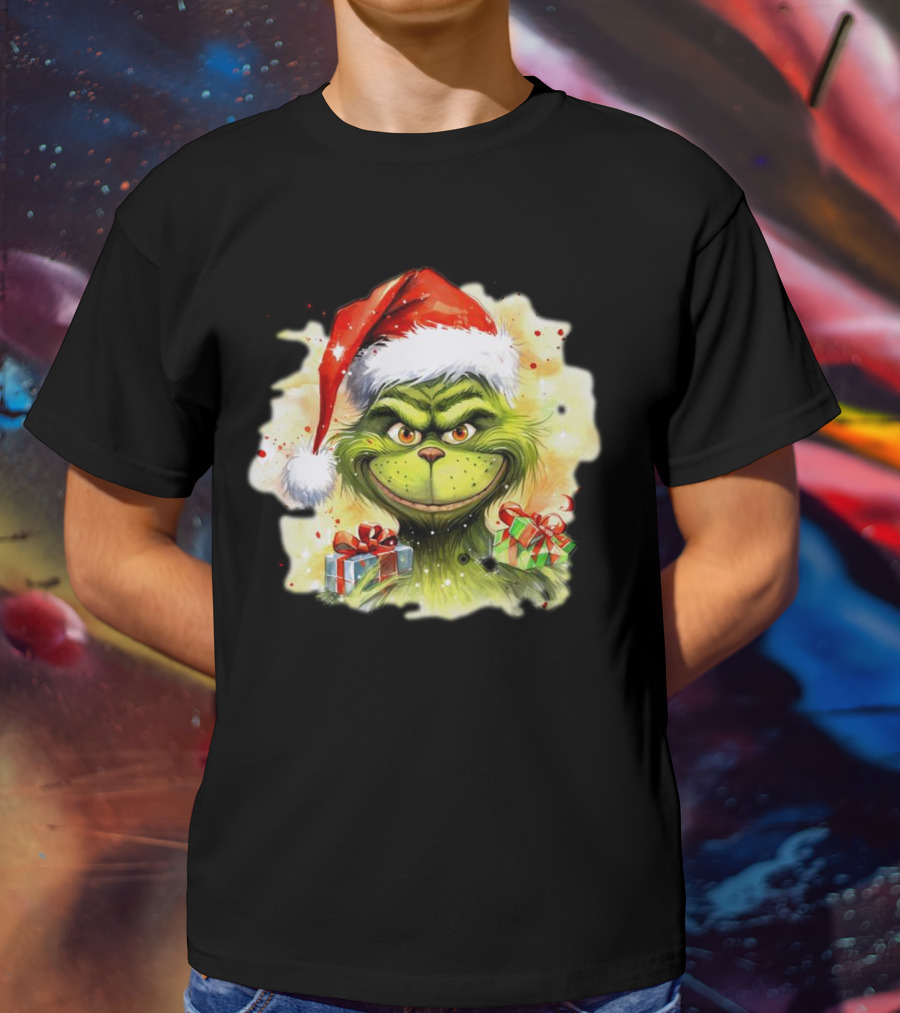 Santa Grinch Watercolor Christmas Gift Boxes T-Shirt