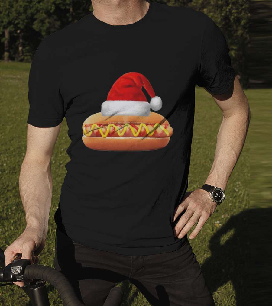 Santa Hat Hot Dog Christmas Family Dinner T-Shirt