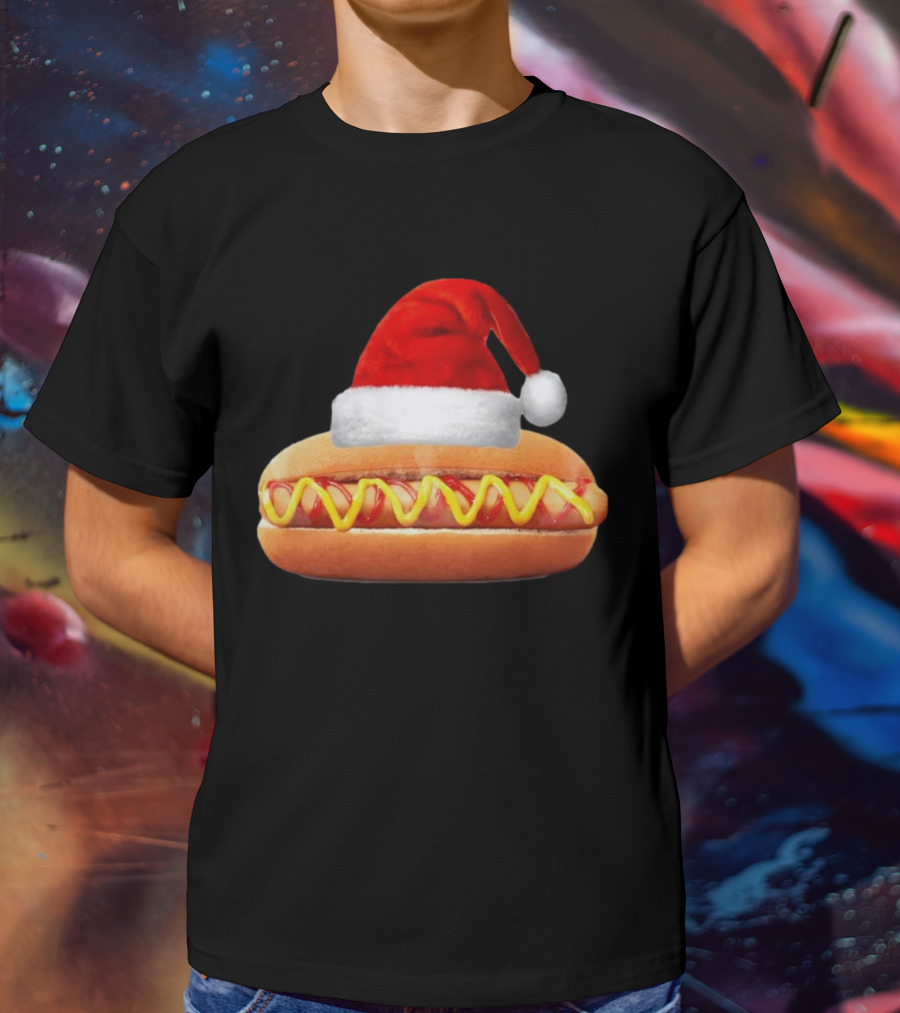 Santa Hat Hot Dog Christmas Family Dinner T-Shirt