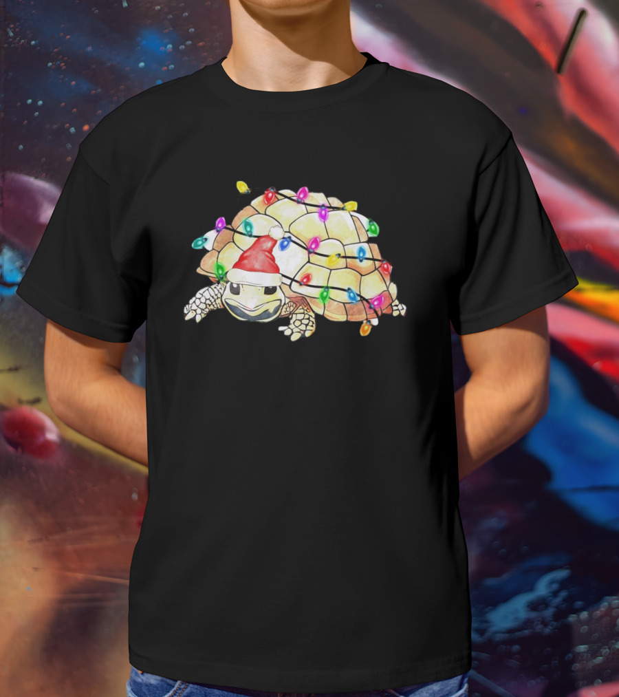 Santa Turtle Wrapped In Colorful Christmas Lights T-Shirt
