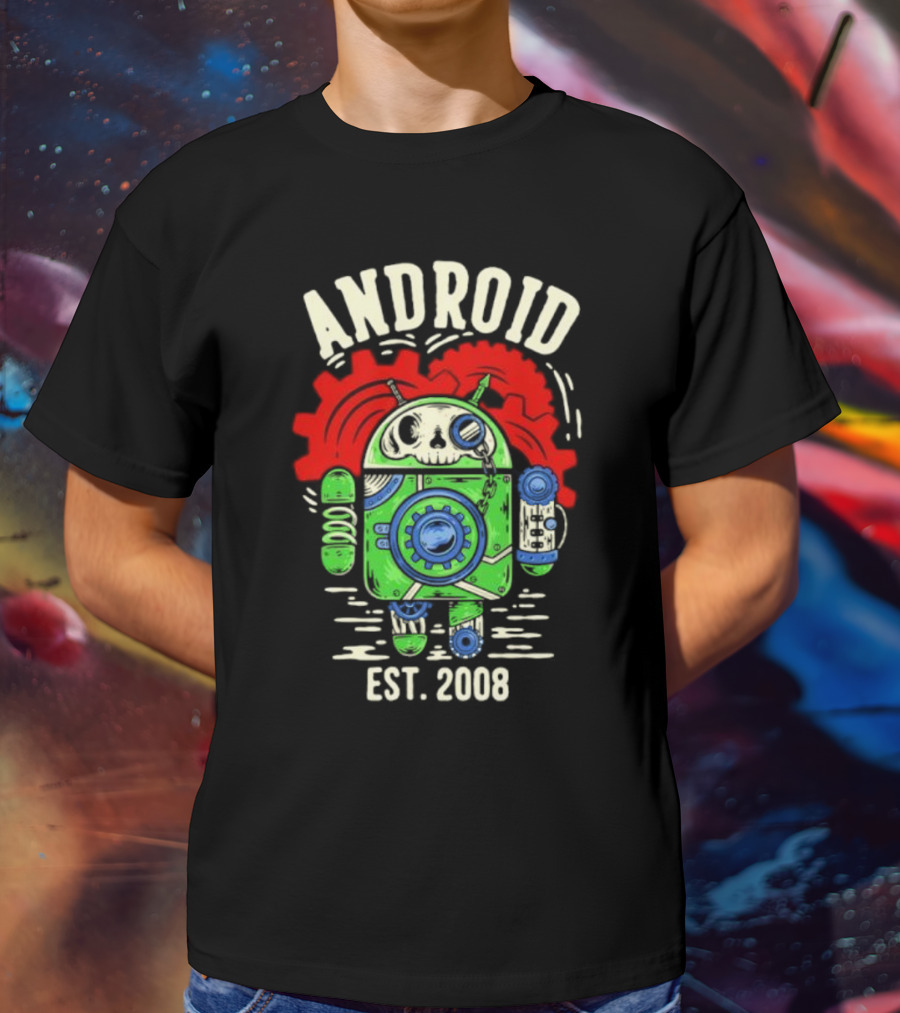 Android Steampunk Robot Skull Gear EST. 2008 T-Shirt