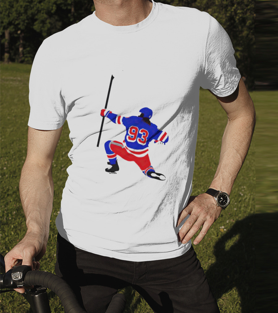 Mika Zibanejad Number 93 Hockey Celebration Iconic Bowing Pose T-Shirt