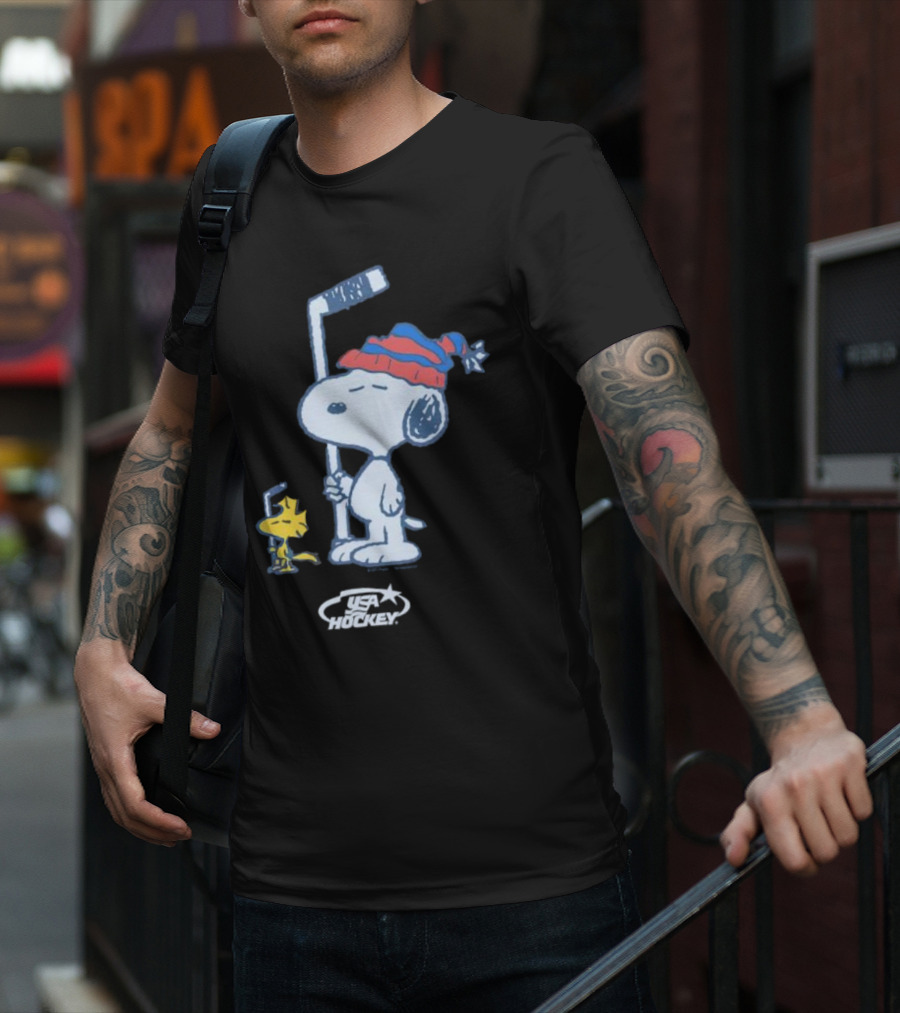 Snoopy Woodstock Peanuts USA Hockey T-Shirt