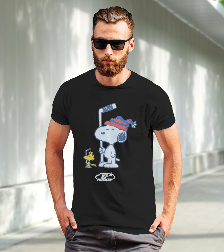 Snoopy Woodstock Peanuts USA Hockey T-Shirt