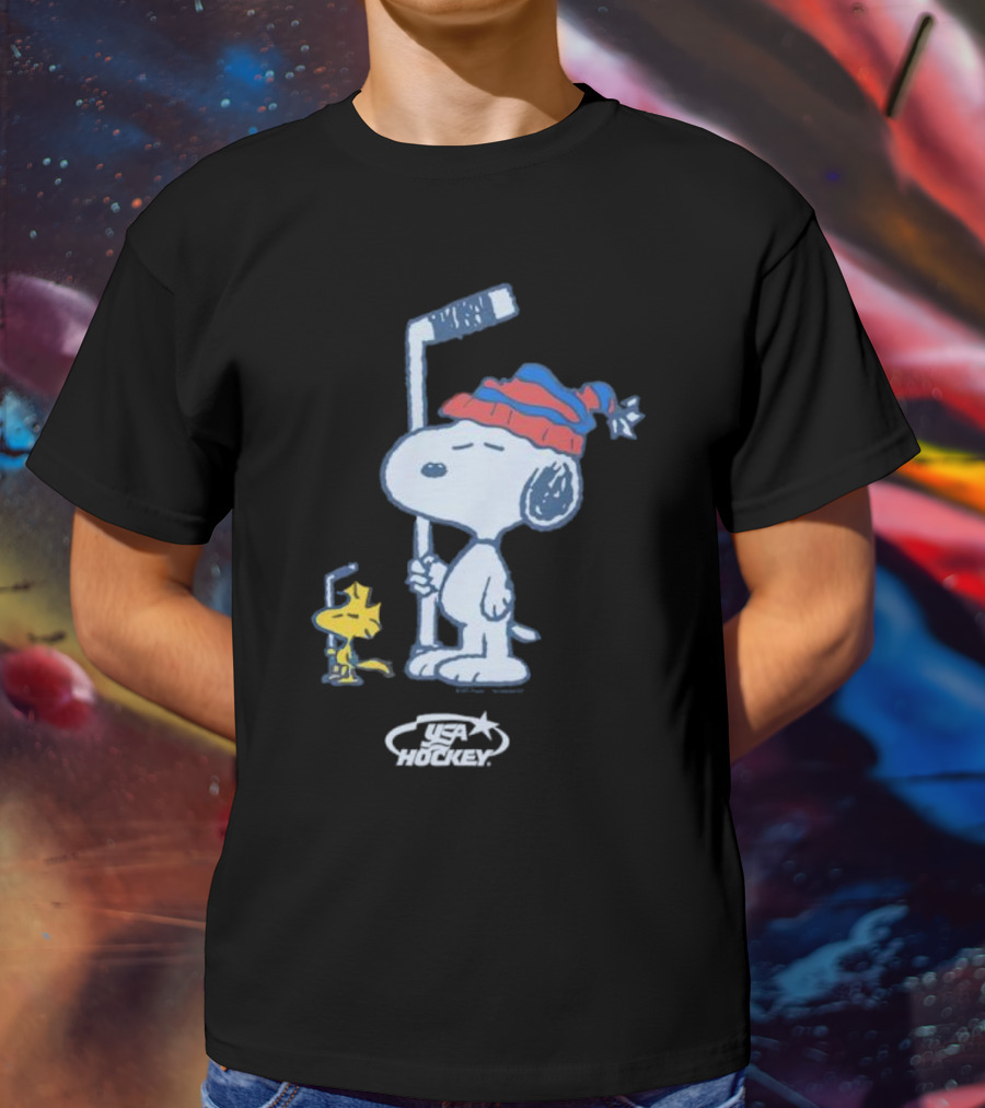 Snoopy Woodstock Peanuts USA Hockey T-Shirt