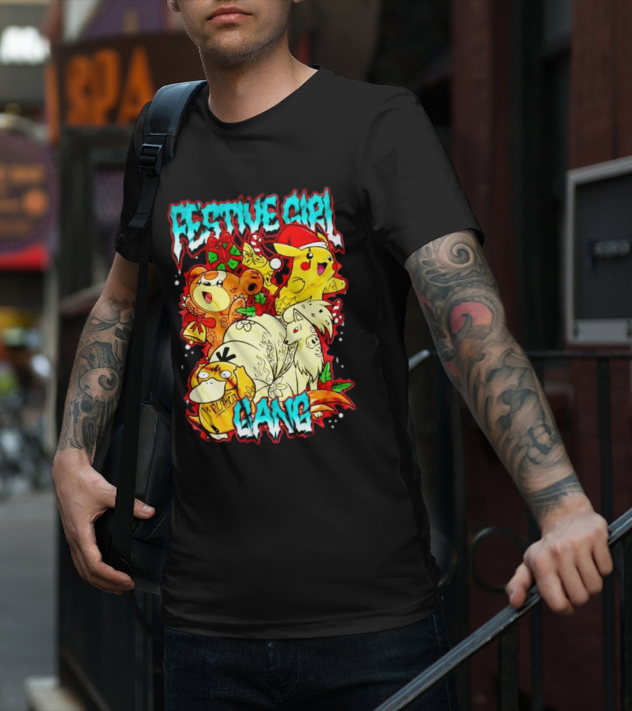 Festive Girl Gang Pokémon Pikachu Psyduck Clefairy Vulpix Christmas T-Shirt