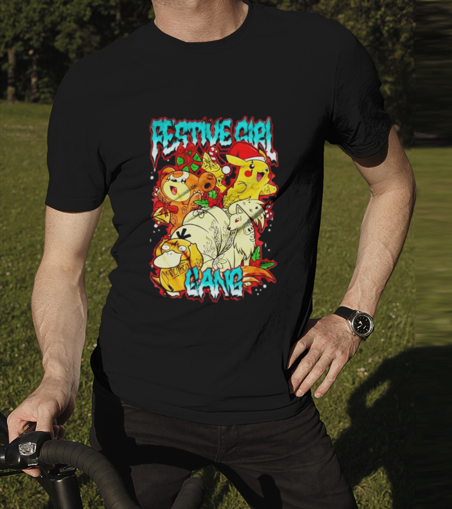 Festive Girl Gang Pokémon Pikachu Psyduck Clefairy Vulpix Christmas T-Shirt