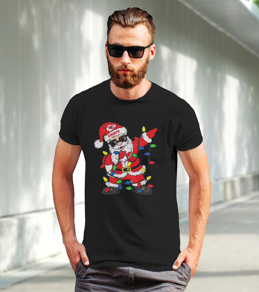 Santa Dabbing Kansas City Chiefs Christmas Lights T-Shirt
