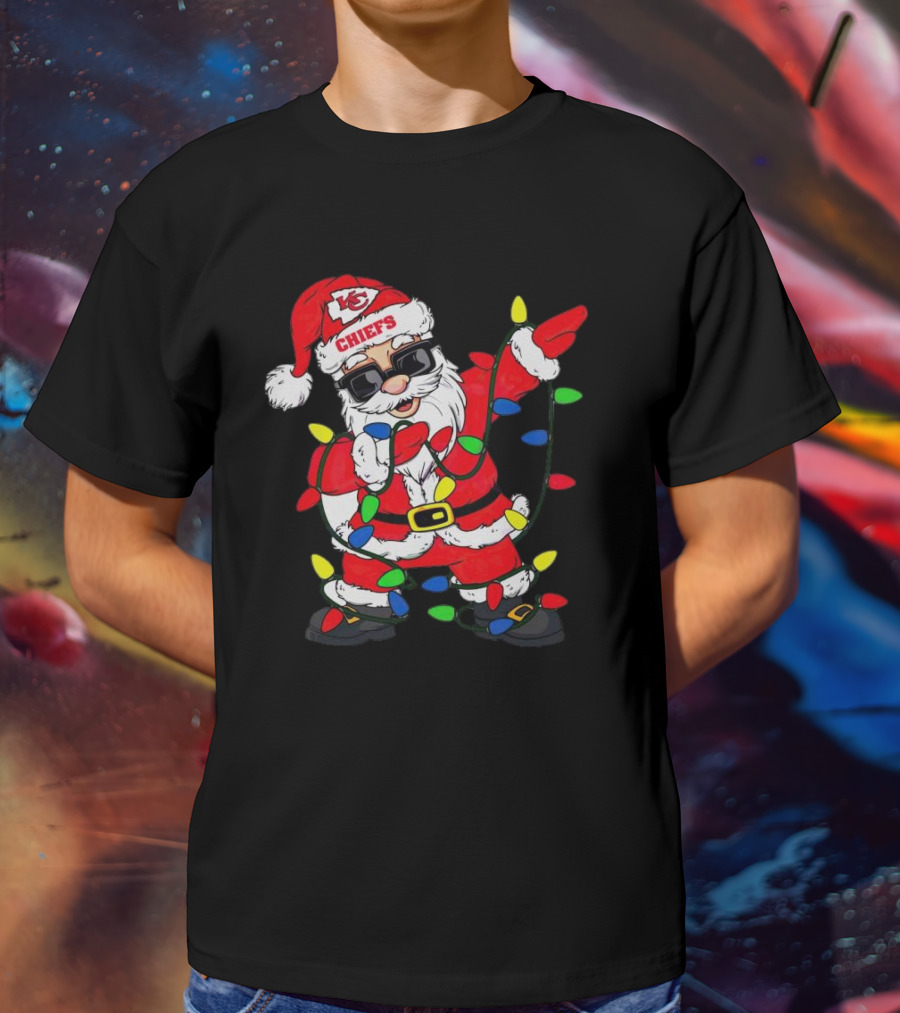 Santa Dabbing Kansas City Chiefs Christmas Lights T-Shirt