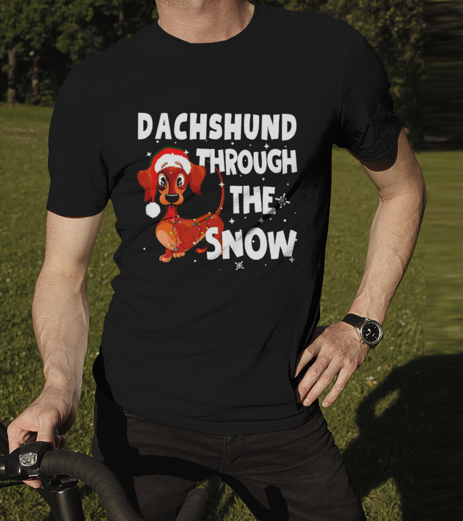 Dachshund Through The Snow Christmas Santa Dog With Lights T-Shirt