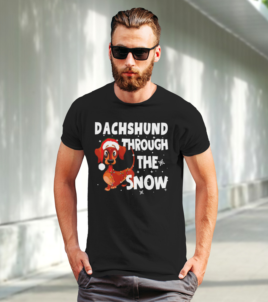 Dachshund Through The Snow Christmas Santa Dog With Lights T-Shirt