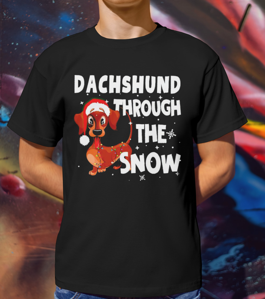 Dachshund Through The Snow Christmas Santa Dog With Lights T-Shirt