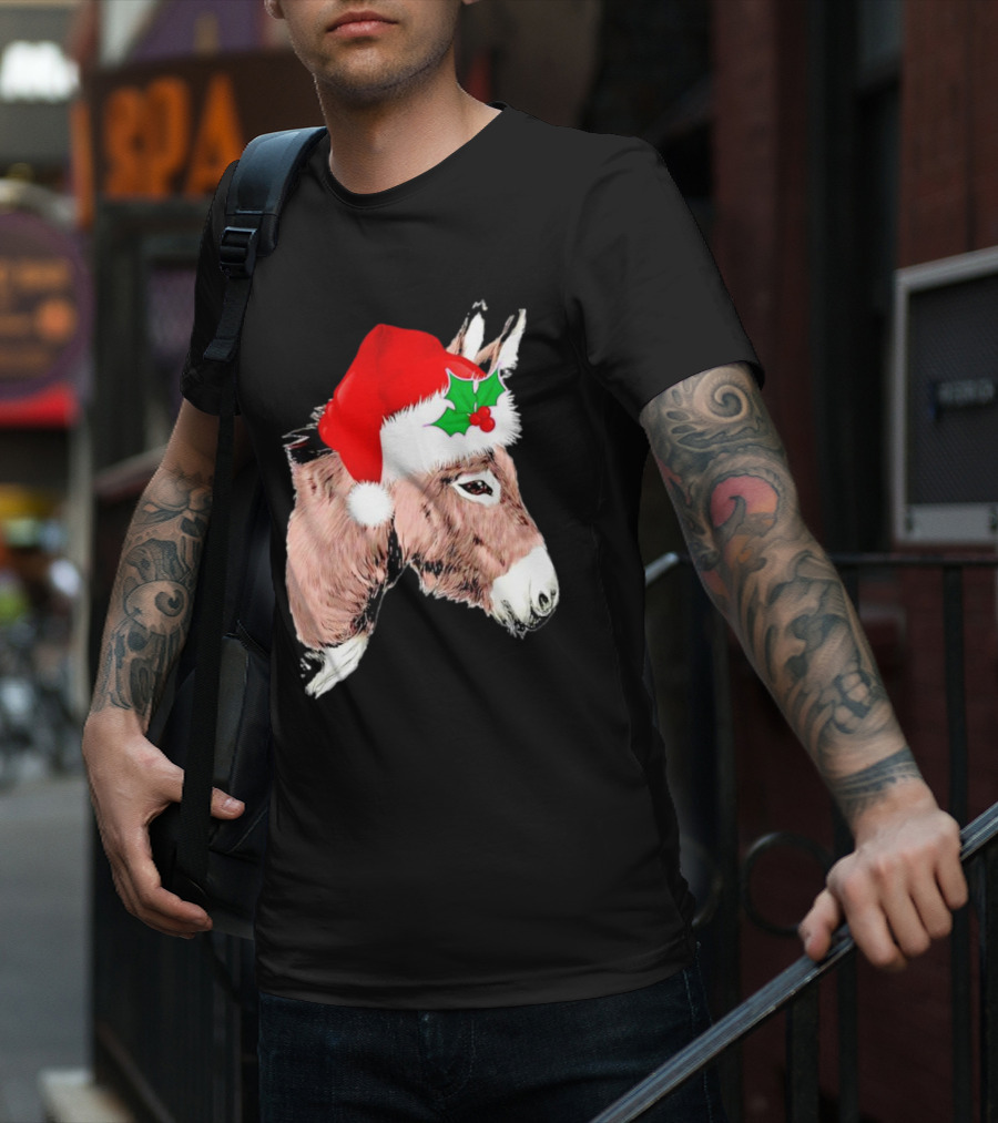 Santa Donkey Festive Hat Christmas Hollys T-Shirt