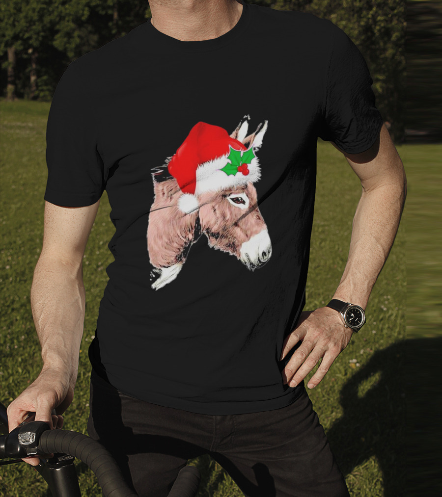Santa Donkey Festive Hat Christmas Hollys T-Shirt