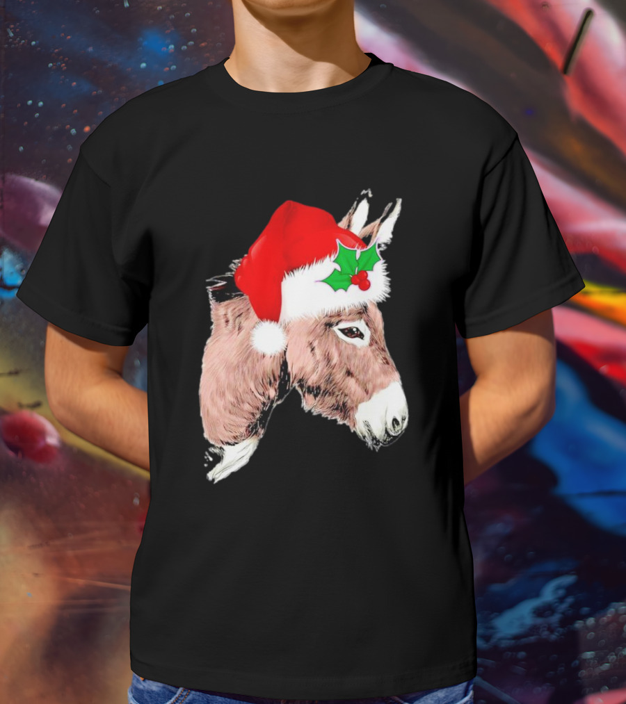 Santa Donkey Festive Hat Christmas Hollys T-Shirt