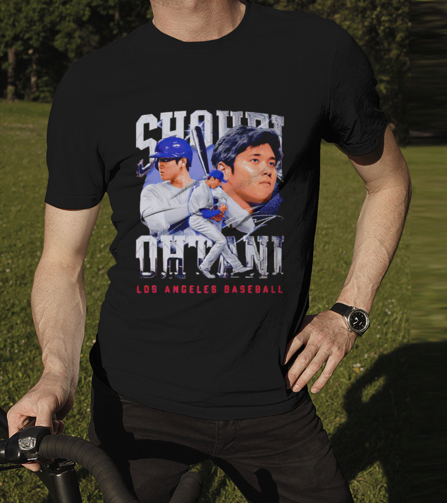 Shohei Ohtani Los Angeles Baseball Player Portrait And Action Scene T-Shirt