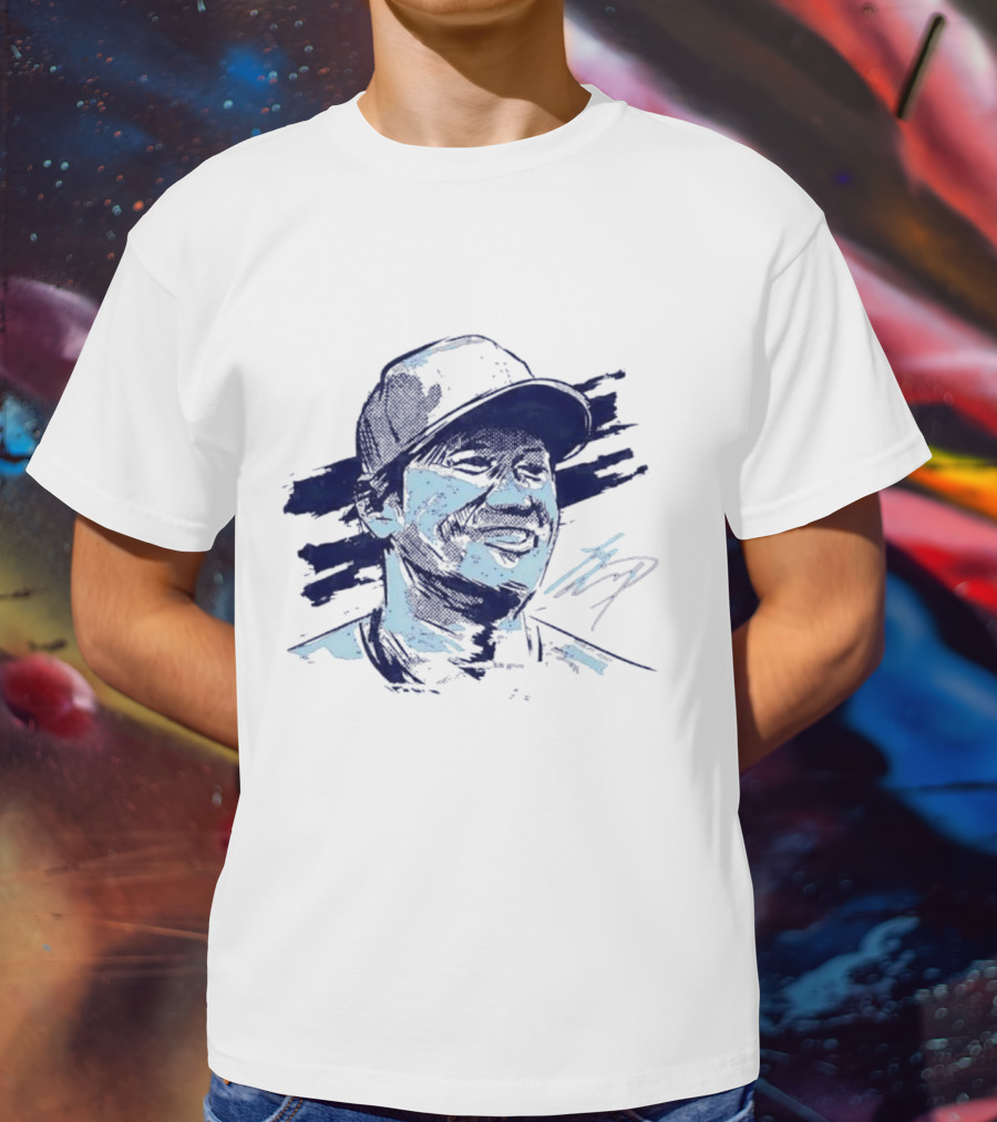 Shohei Ohtani Sketch Portrait Blue Brushstroke T-Shirt
