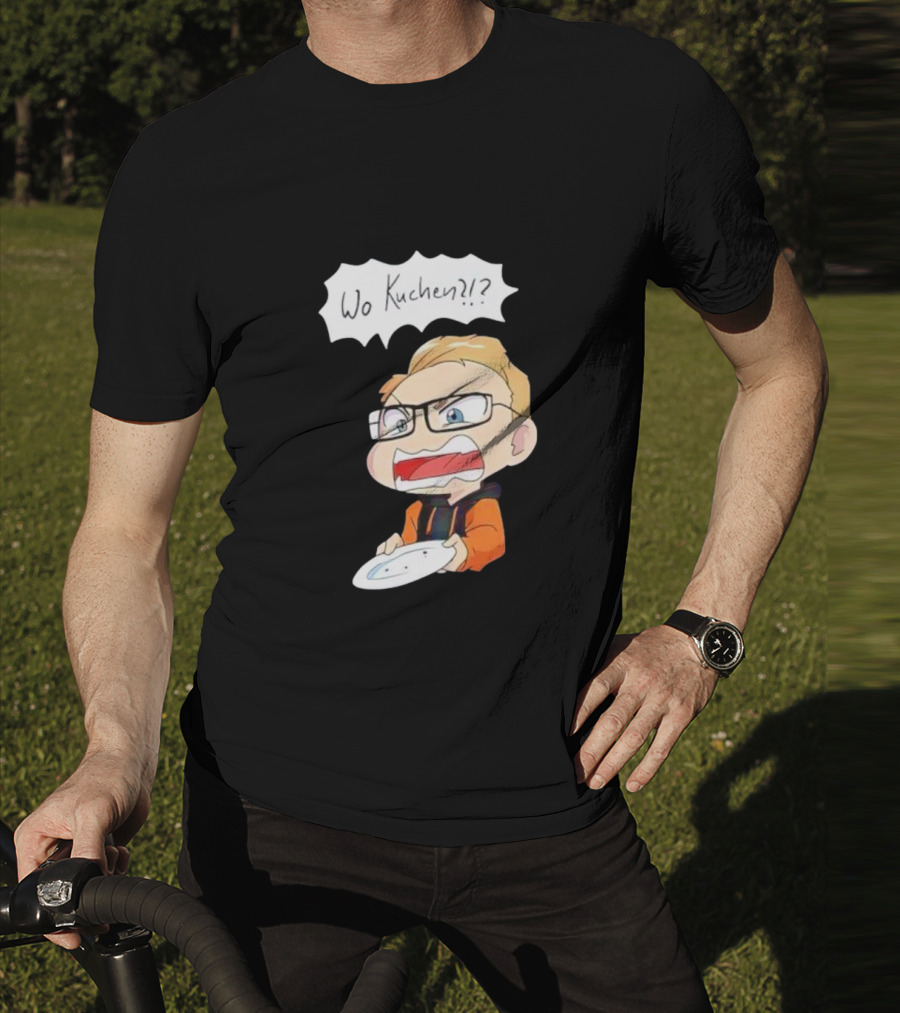 Wo Kuchen Cartoon Character With Glasses Holding A Plate T-Shirt