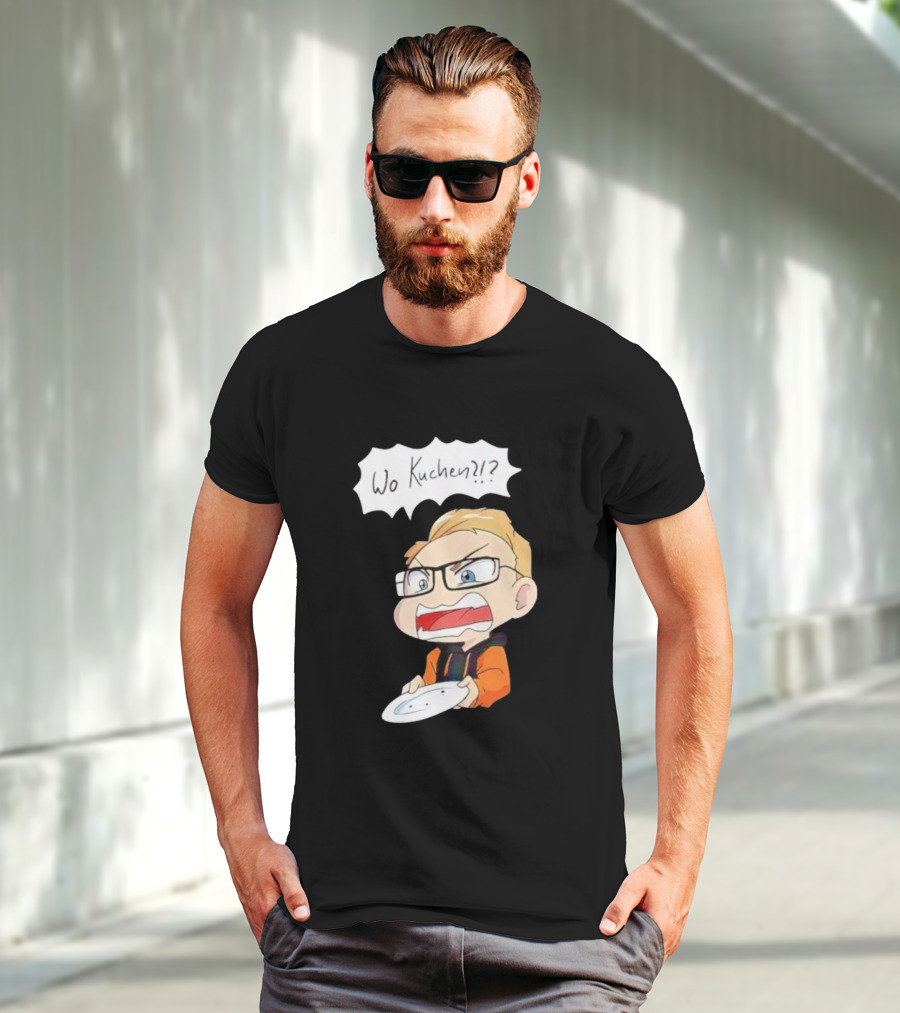 Wo Kuchen Cartoon Character With Glasses Holding A Plate T-Shirt