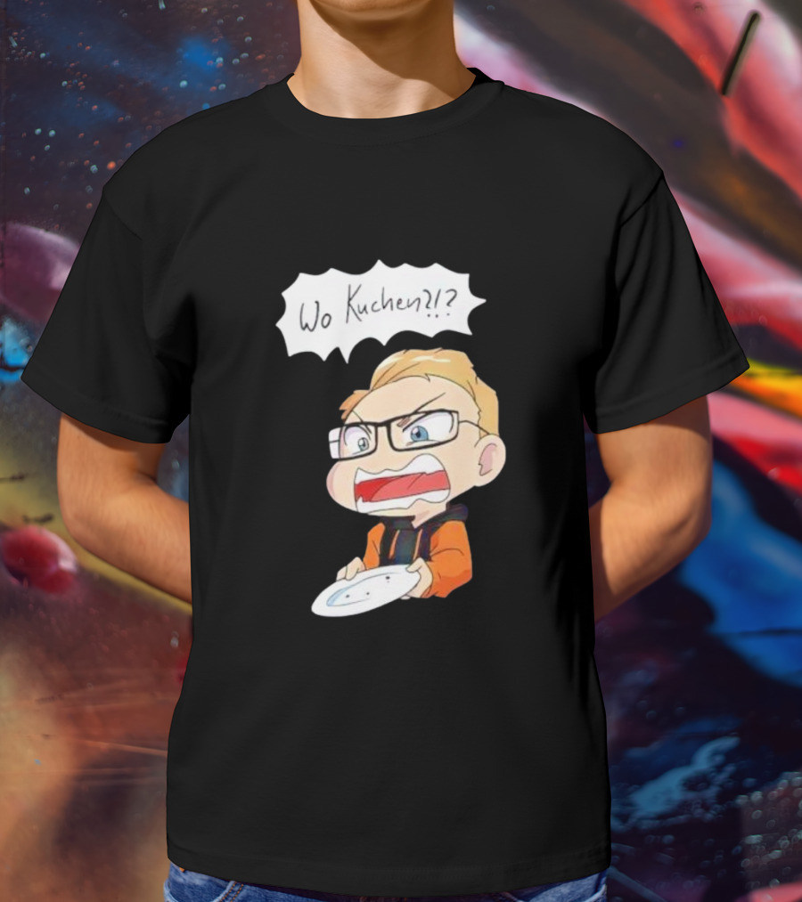 Wo Kuchen Cartoon Character With Glasses Holding A Plate T-Shirt
