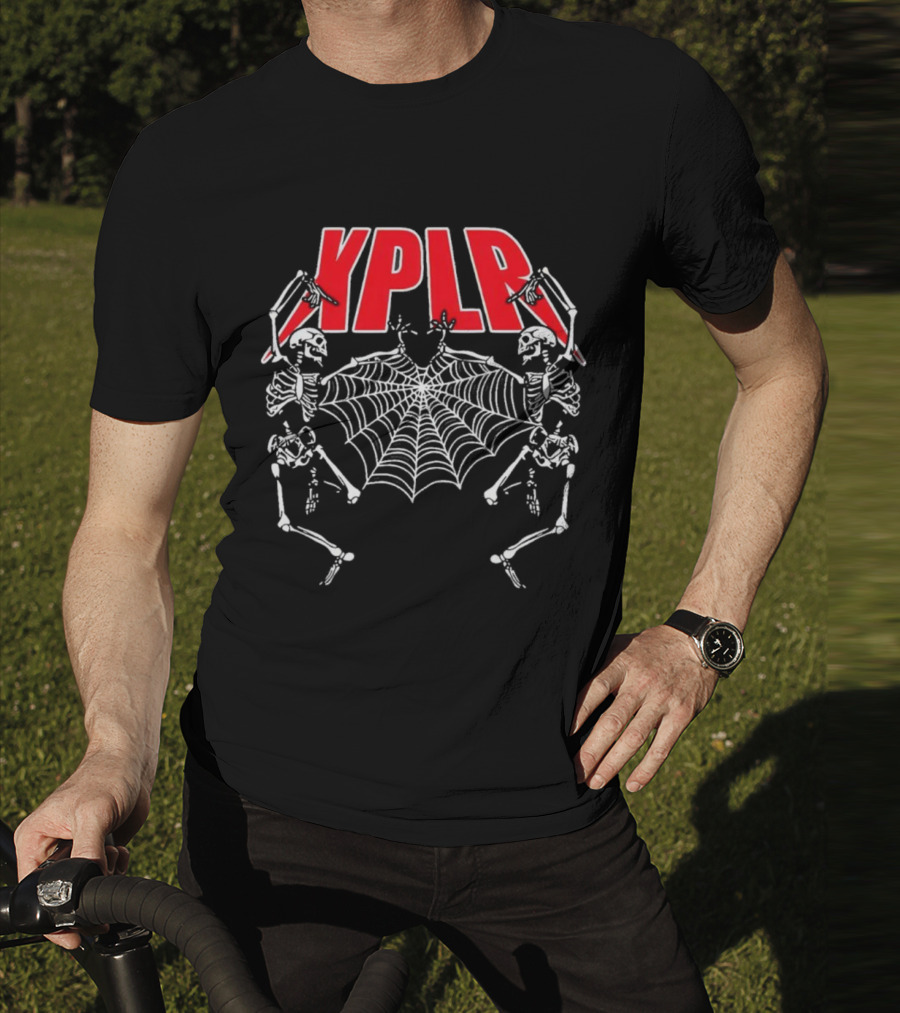 XPLR Skeletons With Holiday Web And Drumming Sticks T-Shirt