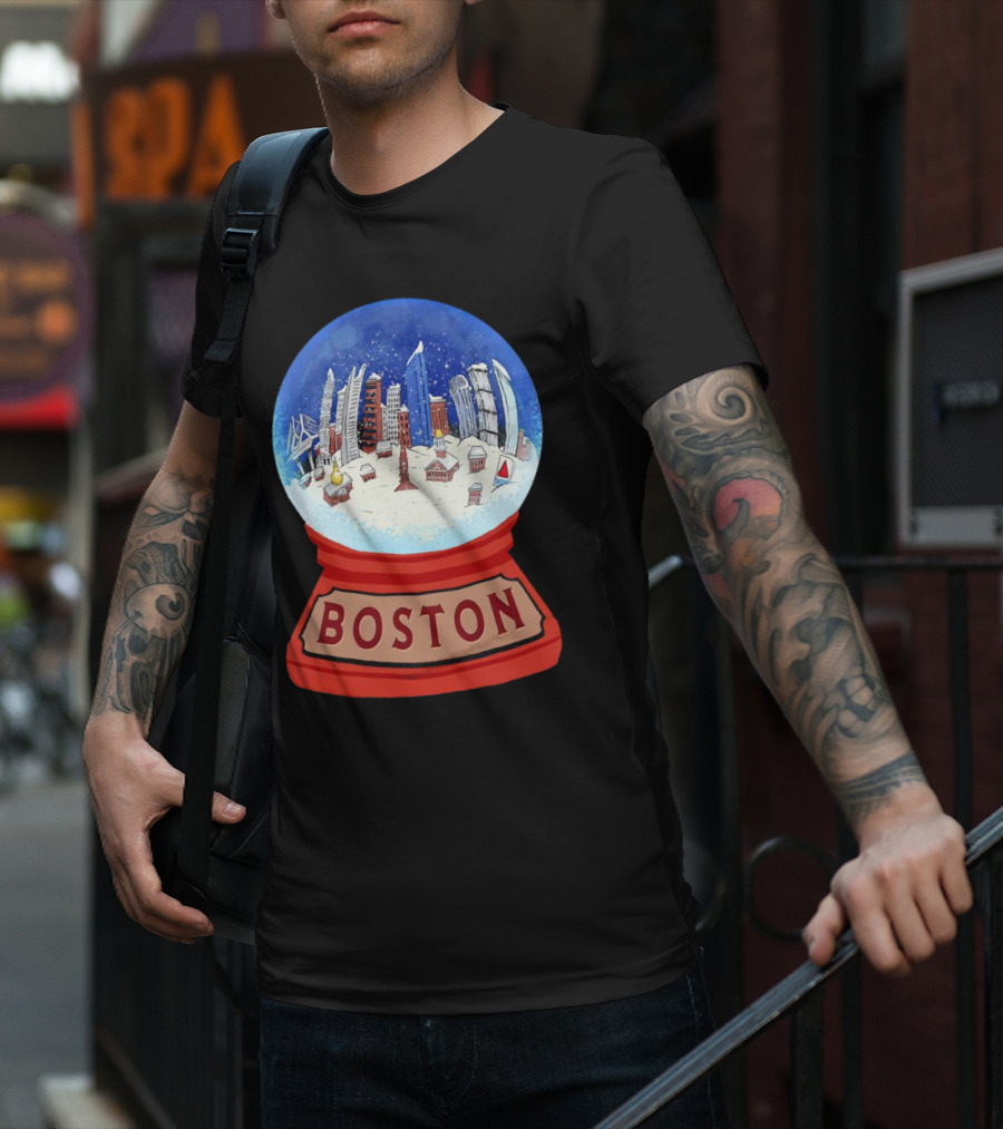 Boston Cityscape Snow Globes Christmas Holiday Scene T-Shirt