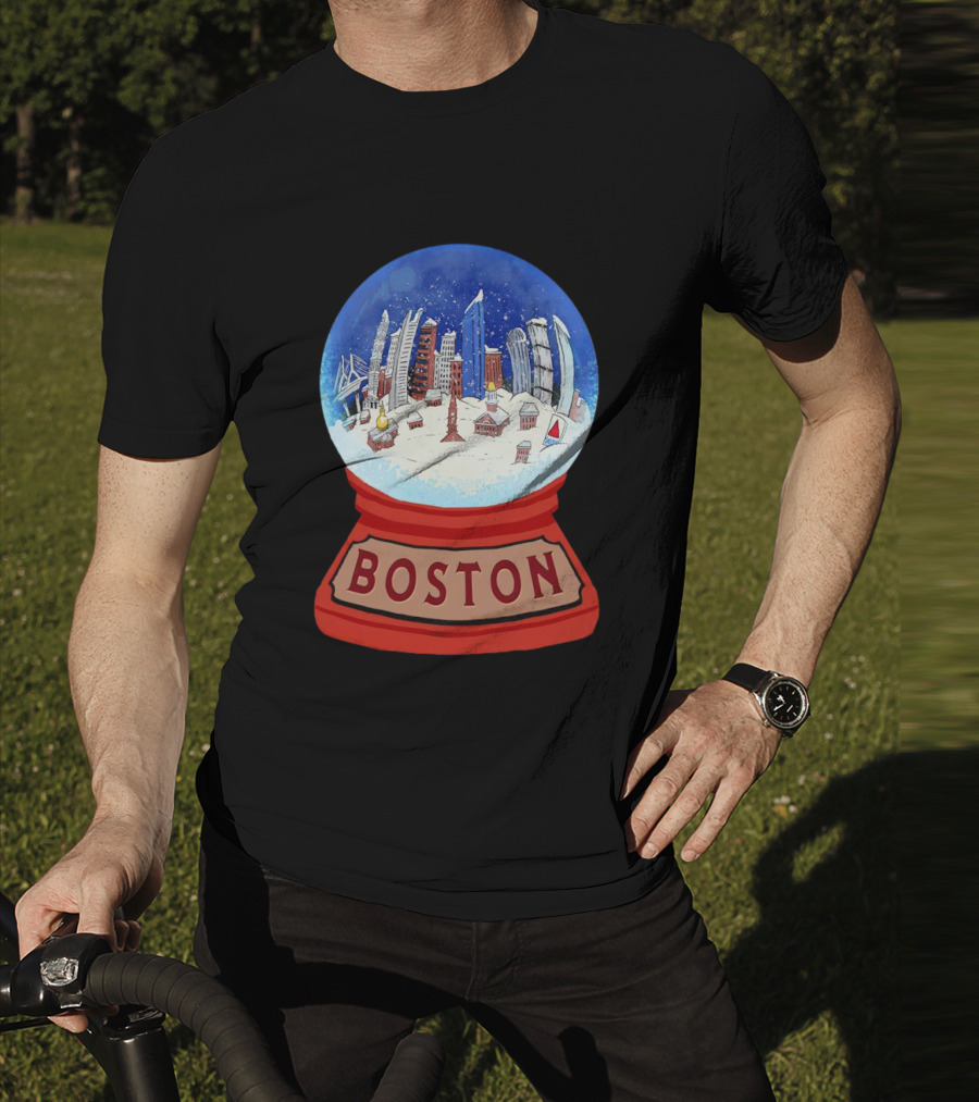 Boston Cityscape Snow Globes Christmas Holiday Scene T-Shirt