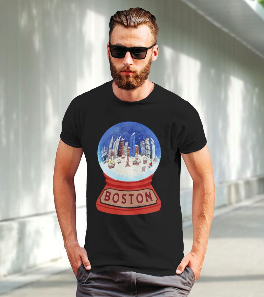 Boston Cityscape Snow Globes Christmas Holiday Scene T-Shirt